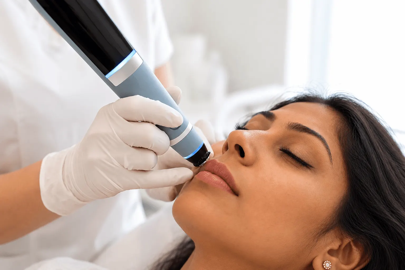 Patient receiving non-invasive lip plumping with Exion in Ocala, FL at Chandra Wellness
