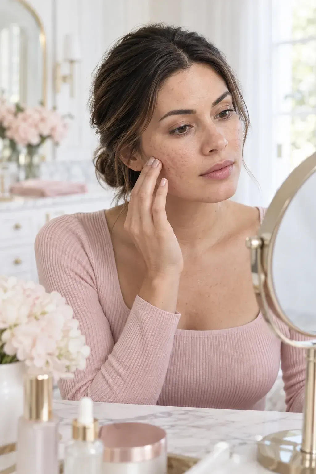 Educational close-up of atrophic acne scarring evaluated at Chandra Wellness in Ocala